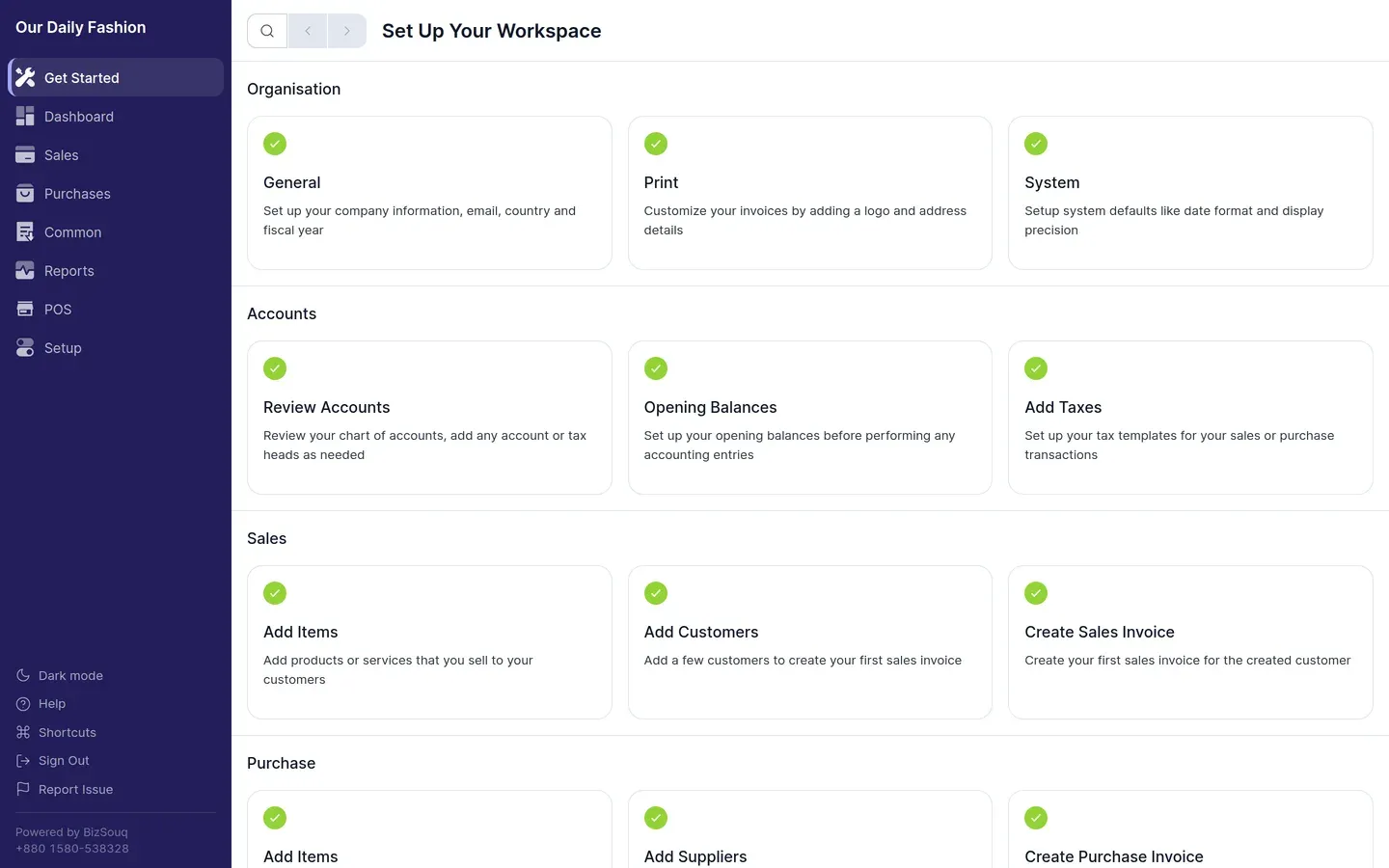 The Get Started checklist with every step completed