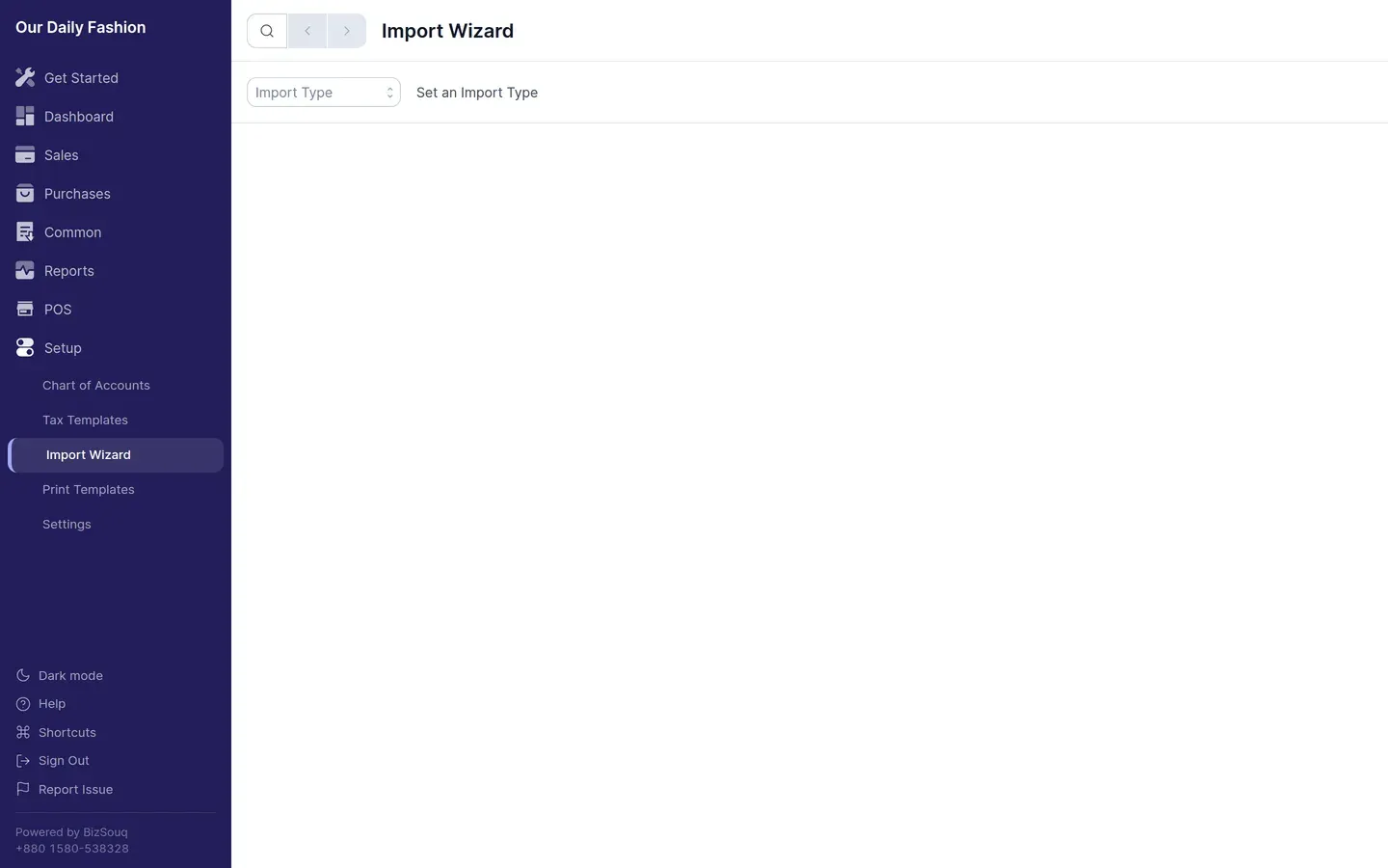 The import wizard, before a file is selected