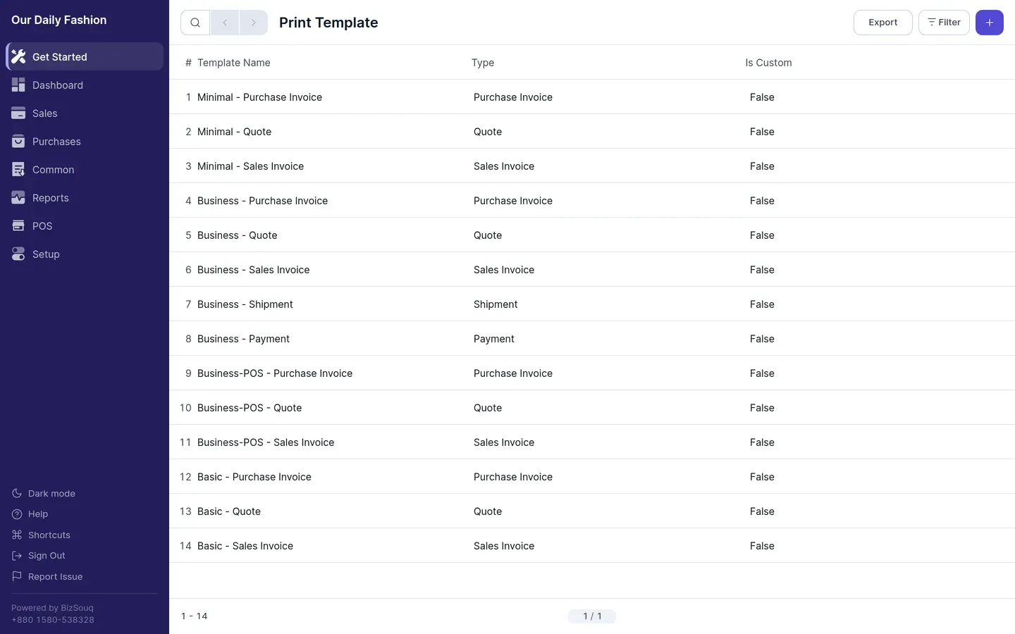The print templates that ship with the app