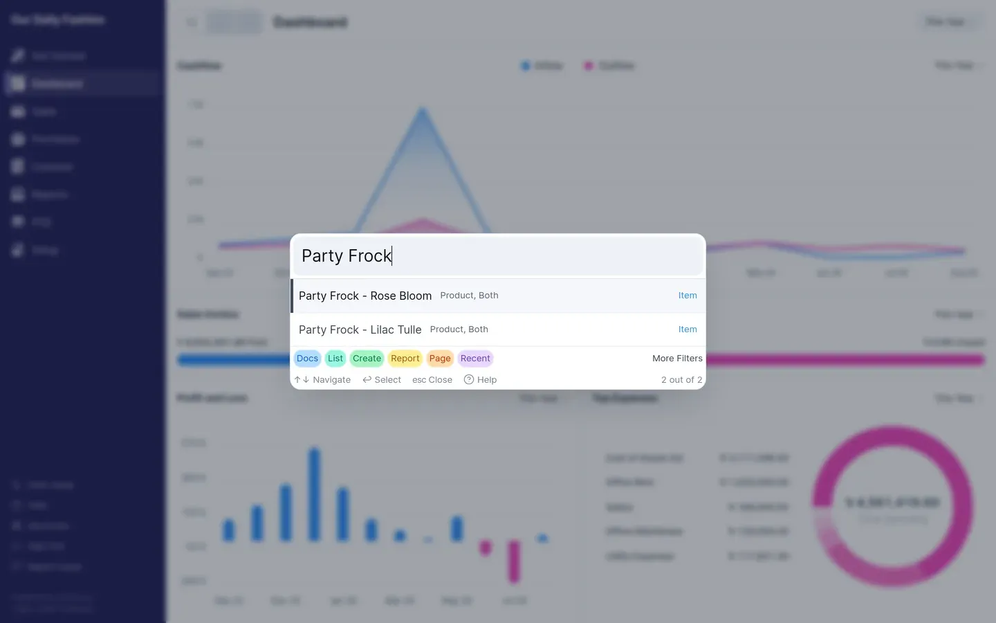 Quick search, matching items and entries as you type