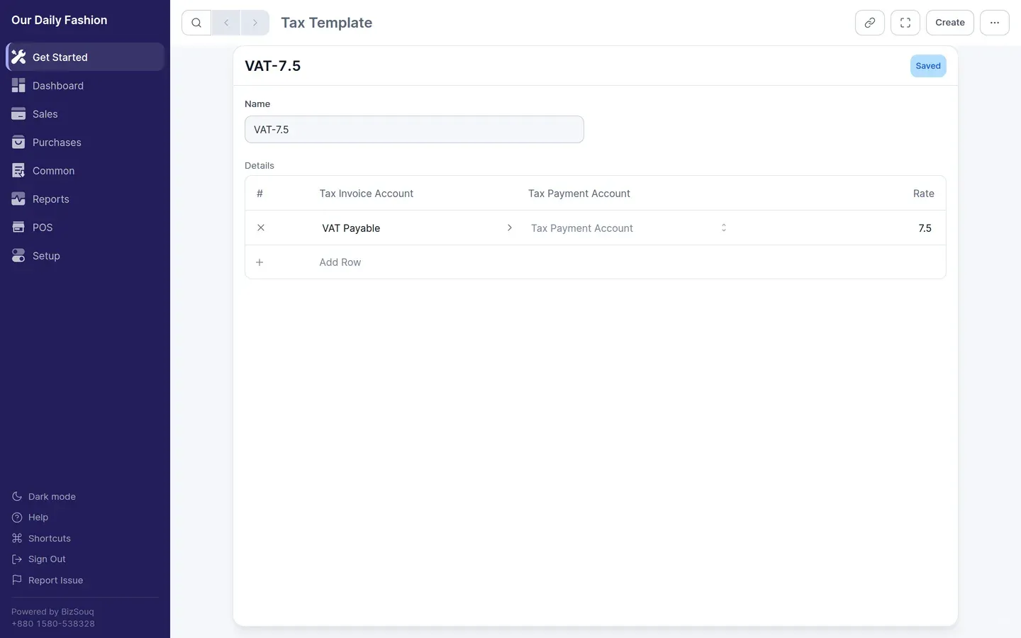 A VAT tax template posting to VAT Payable