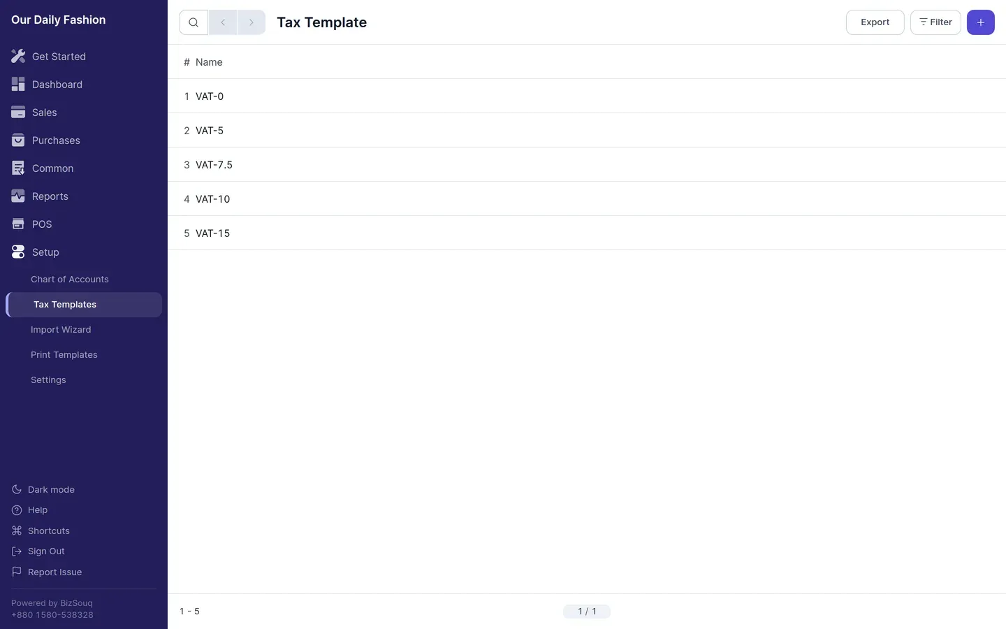 The VAT templates shipped with the Bangladesh chart of accounts